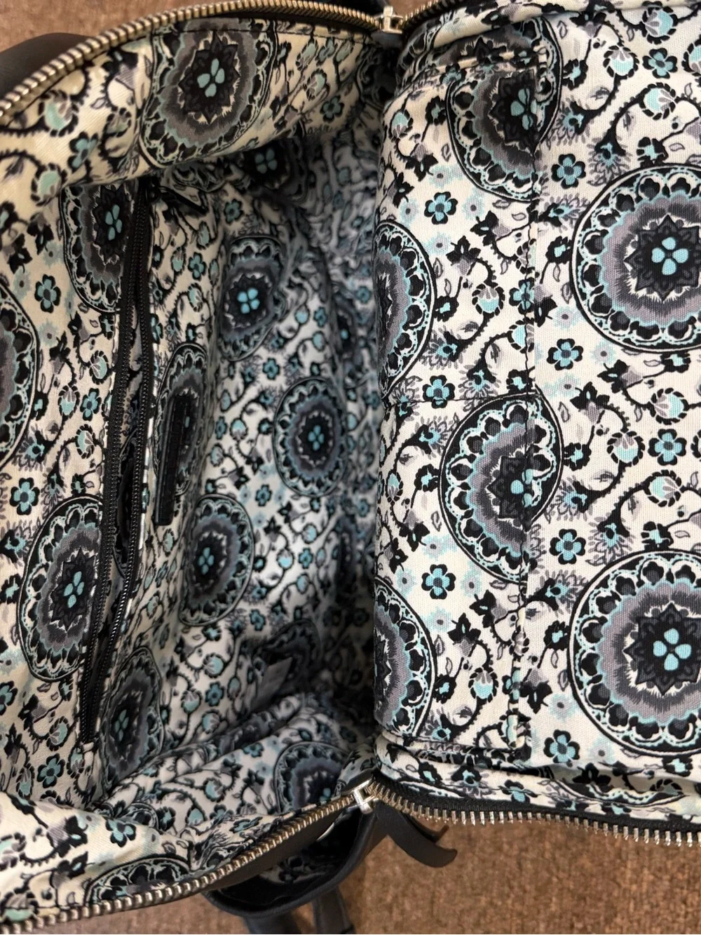 Vera Bradley Genuine Leather Black Quilted Backpack Paisley Lining